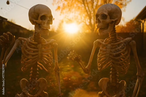 Golden Hour Skeletons ,Sunset Dance of the Undead Generative ai
