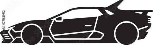 Black Silhouette of a Futuristic Sports Car with Aerodynamic Design and Spoiler automobile