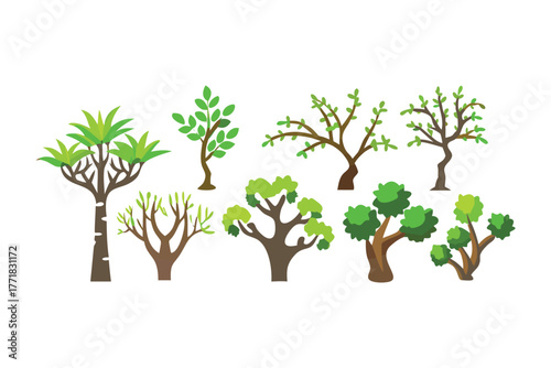 Verdant Arboretum: A collection of meticulously designed trees showcases diverse forms and foliage. Embodying the vitality of nature and botanical diversity.