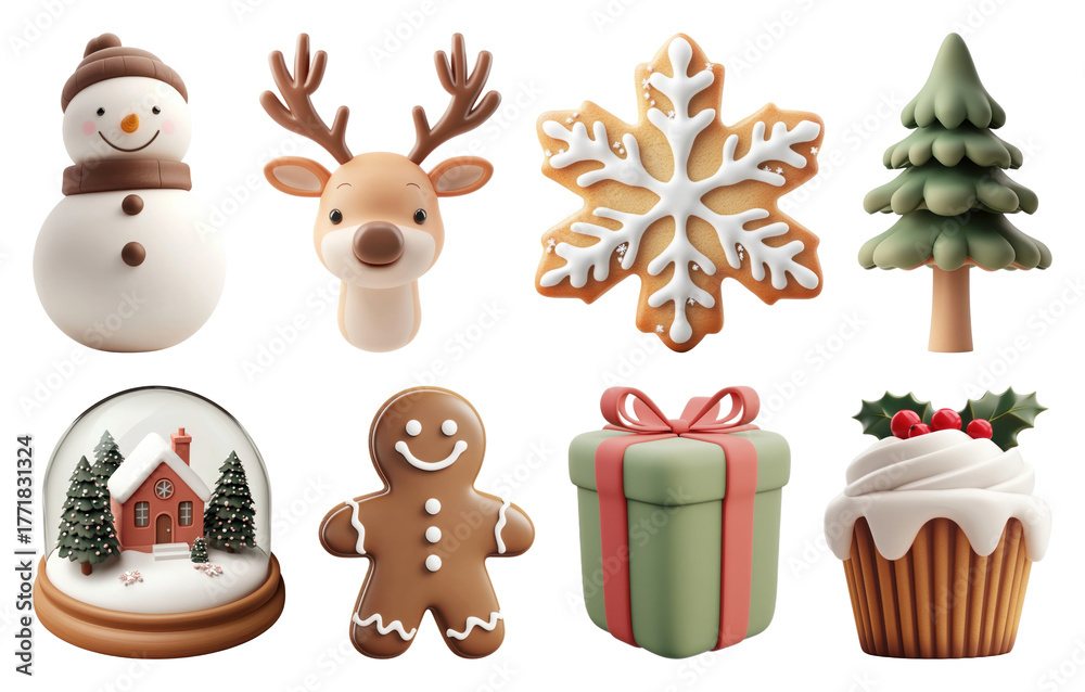 Fototapeta premium PNG Festive holiday cookie designs, element set on transparent background