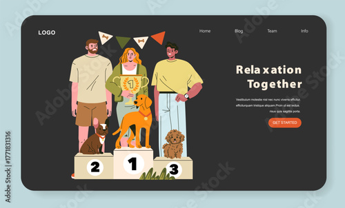 Podium Celebration with Dogs Vector Illustration