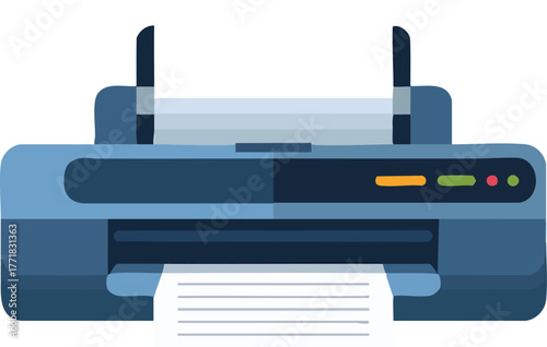 Flat vector illustration of a modern desktop inkjet printer in blue tones