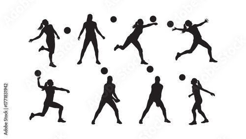 Dynamic woman playing volleyball action shot with energetic movement and sports graphics