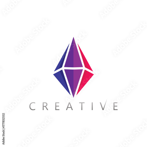 Abstract faceted diamond icon logo design with crystal shine for jewelry branding
