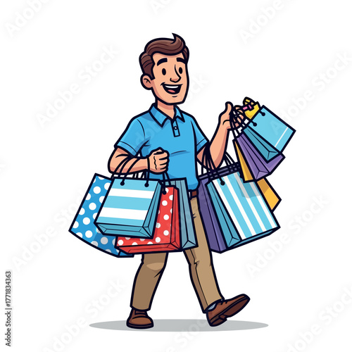 man with shopping bags vector illustration