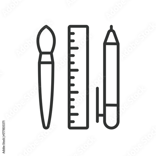 Design tools icon in line design. design, tools, brush, ruler, pen, creativity, art on white background vector. Design tools editable stroke icon