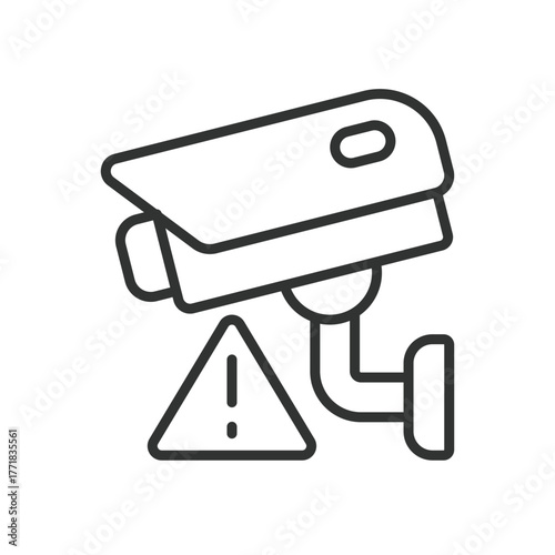 CCTV warning icon in line design. cctv, warning, camera, surveillance, danger, alert, monitoring on white background vector. CCTV warning editable stroke icon