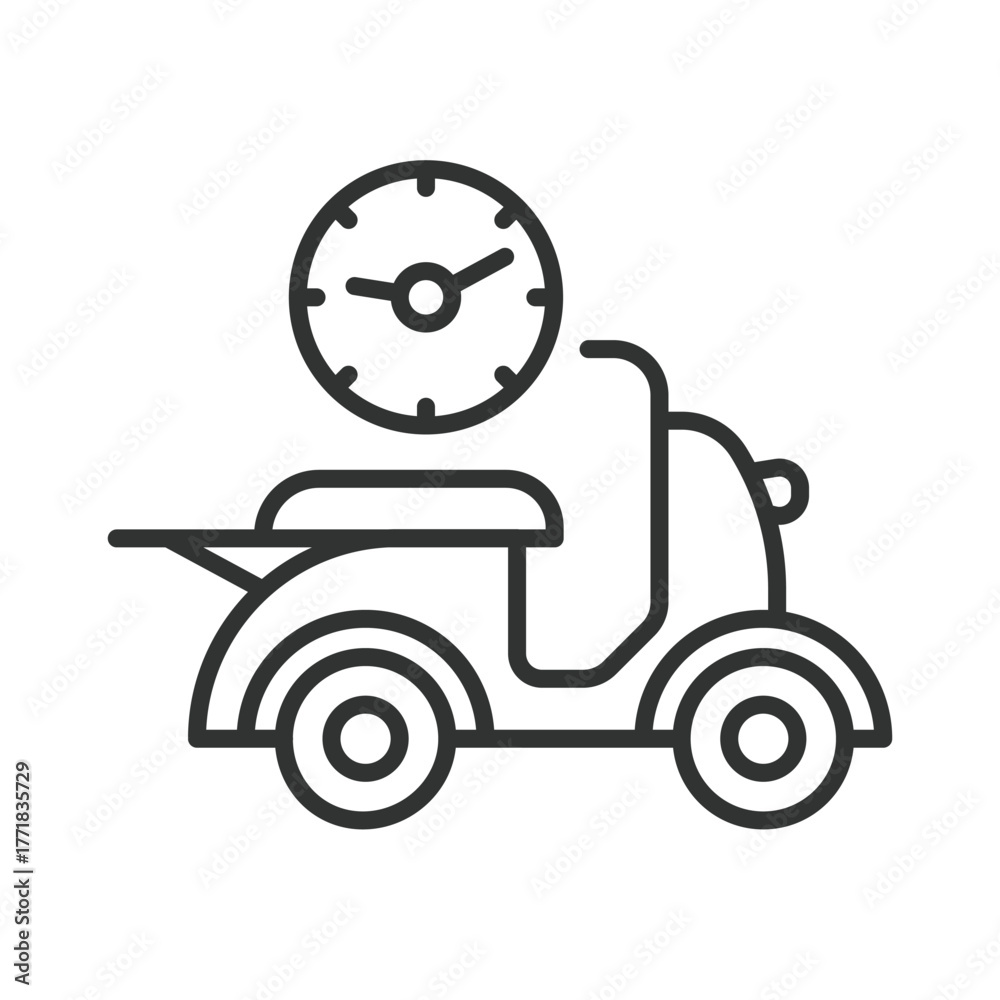Fototapeta premium Delivery scooter icon in line design. delivery, scooter, transport, time, shipping, fast, courier on white background vector. Delivery scooter editable stroke icon