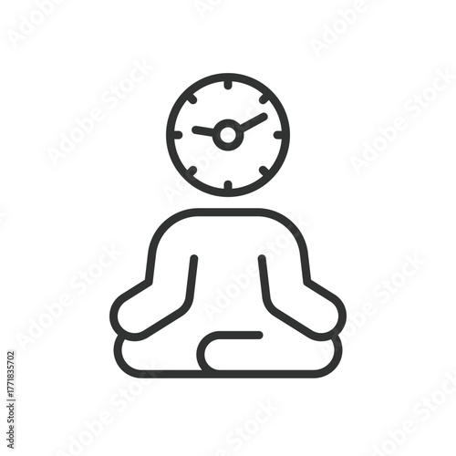 Meditation time icon in line design. meditation, time, relax, clock, stress, yoga, calm on white background vector. Meditation time editable stroke icon