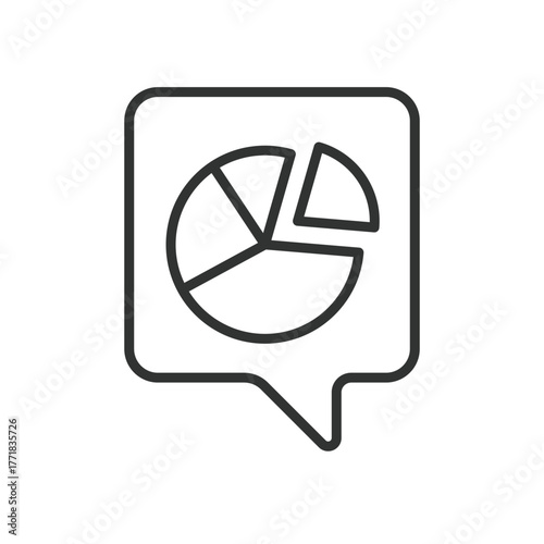 Chart speech bubble icon in line design. chart, speech, bubble, diagram, pie, conversation, analytics on white background vector. Chart speech bubble editable stroke icon