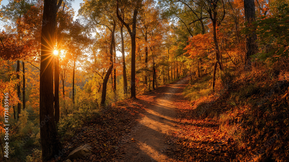 Obraz premium Sunlit path in a park before sunset