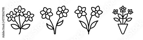 Charming line art flowers in various arrangements for delicate floral designs
