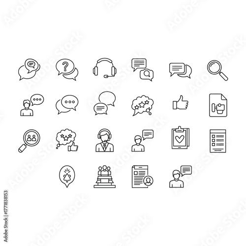 Customer service and support icons a set of twentyfour different line icons in black and white