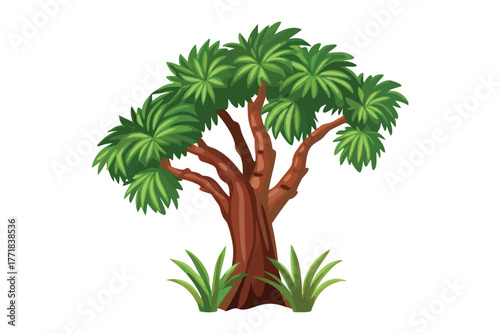 Green Tree and Nature: A verdant tree, its trunk sturdy and its foliage lush, stands tall in a scene of serene nature.