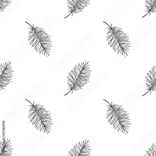 Seamless pattern of fluff. Vector ink styled handmade illustration. For packaging design, cards, cover, prints, product labels and fabric.