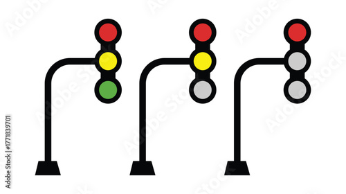 Traffic lights with red, green and yellow colors. traffic lights set icon vector.