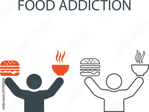 Food addiction Line art icons. Containing tobacco, alcohol, cocaine, drugs, and more. Vector solid icons collection.