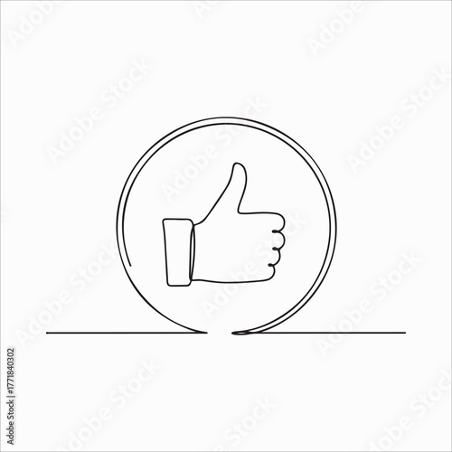 A minimalist line drawing of a thumbs up gesture within a circle, conveying approval, agreement, and positive feedback
