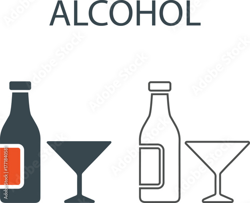 Alcohol line art icons. Containing tobacco, alcohol, cocaine, drugs, and more. Vector solid icons collection.