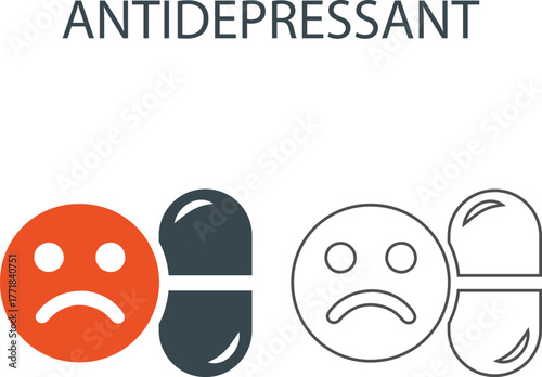 Antidepressant Line art icons. Containing tobacco, alcohol, cocaine, drugs, and more. Vector solid icons collection.