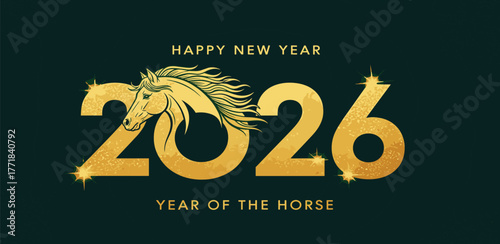 Happy New Year 2026 Golden Horse Celebrating the New Year's Festival