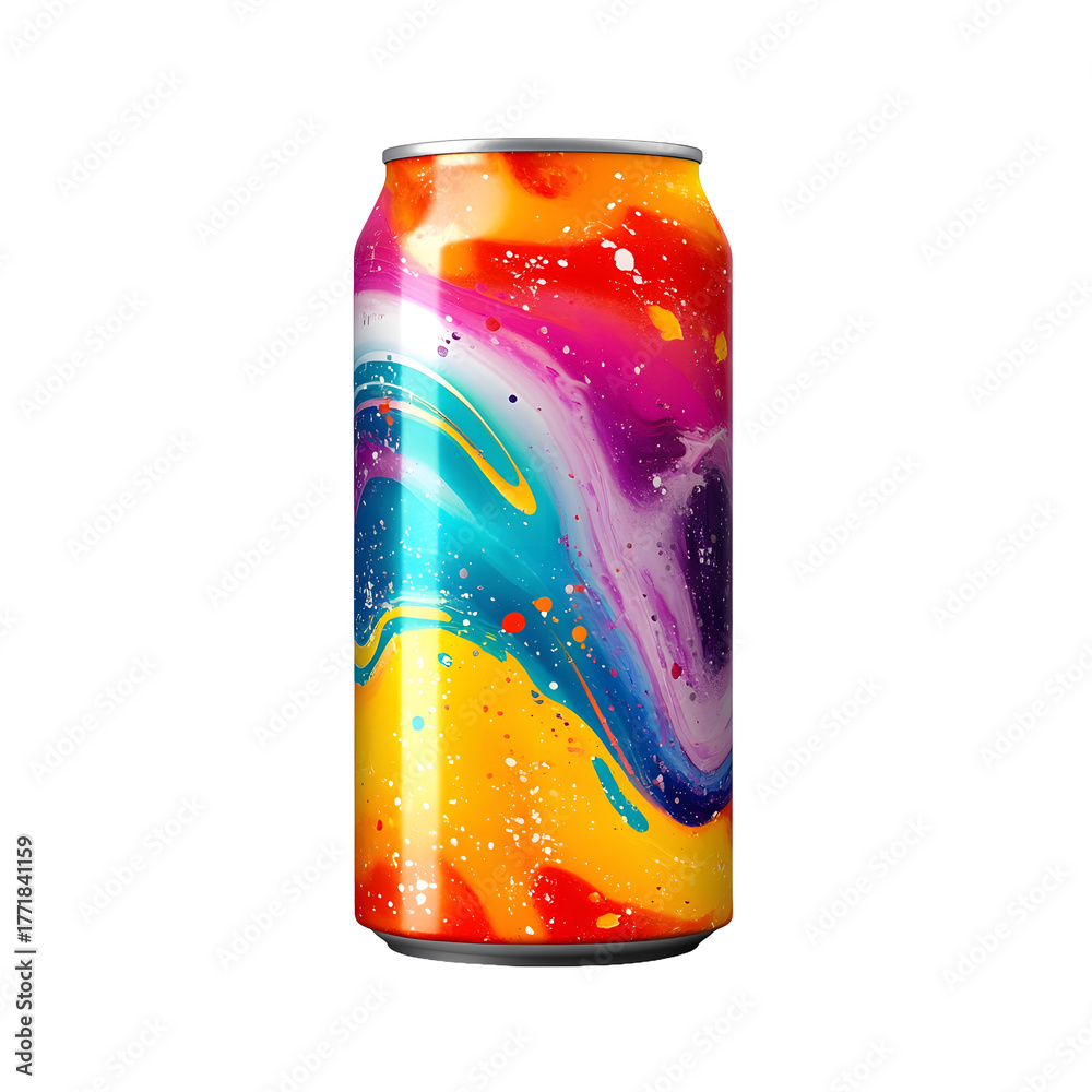 Fototapeta premium Vibrant abstract art design on a beverage can isolated on transparent background