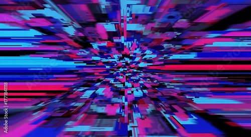 Abstract digital art with vibrant blue, pink, and purple geometric shapes.