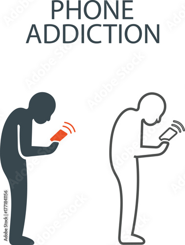 Phone addiction Line art icons. Containing tobacco, alcohol, cocaine, drugs, and more. Vector solid icons collection.