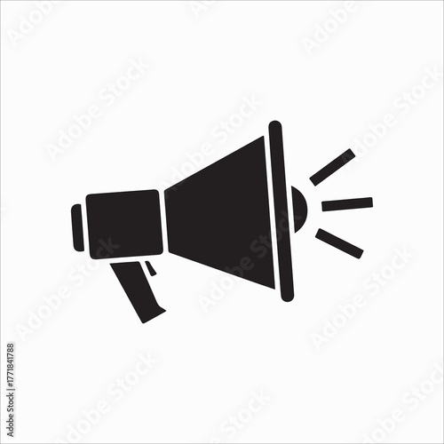 A bold silhouette of a megaphone, , symbolizing announcement, communication, and voice with a strong graphic presence