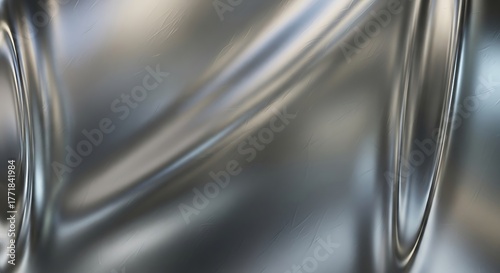 Abstract metallic surface with flowing curves and reflections, creating a sense of depth and fluidity.