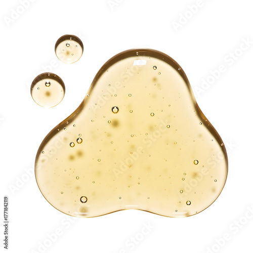 A blob of yellow serum with small bubbles isolated on transparent background