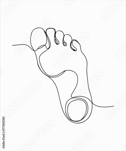 Minimalist line art of a human foot, , showcasing the beauty of simplicity and anatomical form in a single stroke