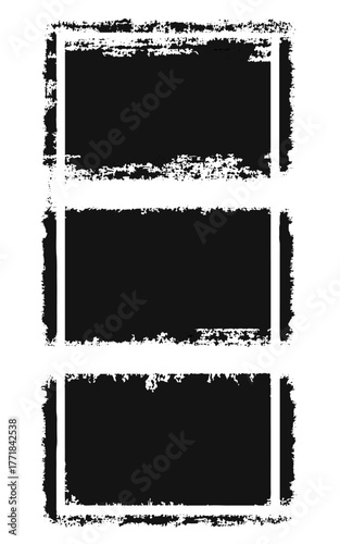 Vector black paint brush spots, Hand drawn Ink brush strokes texture. Black grunge rectangles. Square shape for text. Doodle rectangle pastel chalk elements. Brush frame box.	