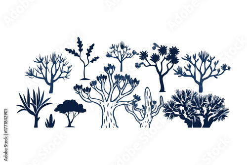 Botanical Symphony: A captivating ensemble of diverse trees, their intricate silhouettes dancing against the vast expanse, forming a rich tapestry of nature's artistry.