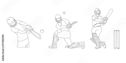 Cricket Player single-line art drawing continues line vector illustration.
stylish cricket batsman standing pose. batsman showing perfect batting technique in cricket match. Player Artwork.