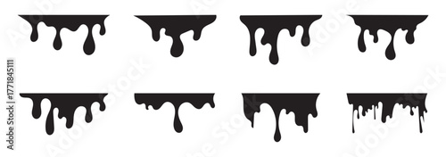 Splash silhouette with droplets collection. Water drops shapes, liquid burst splashes and ink blot hand drawn vector flat set of silhouette droplet, drop liquid illustration.