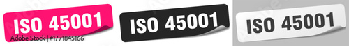iso 45001 sticker. iso 45001 sticker set on white background