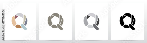 Pebbles Small Rock Flat Color Letter Initial Logo Design Q