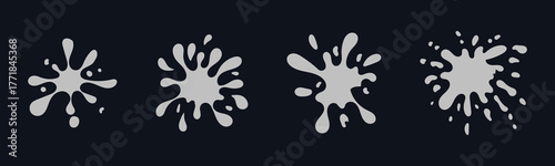Dripping paint circle icons set. Black liquid stains, ink blots, melting drops silhouette. Grunge drip effect for graffiti decal design. Isolated vector.