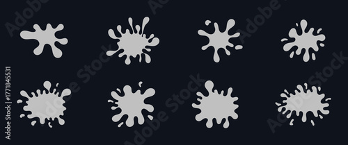 Black paint blots icon. Paint splash monochrome flat symbol. Dripping paint icon set. Current liquid. Paint flows. Melted circle logo. Current paint, stains. Current inks. Vector illustration design.