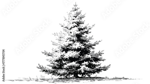 Elegant Black and White Christmas Tree Vector Illustration for Festive Designs