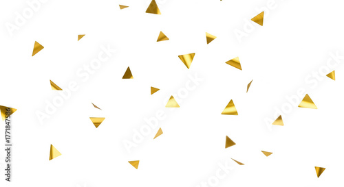 Golden Triangle Confetti Falling on White Background