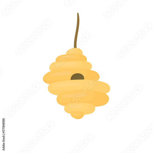 Beautiful bee hive of wild bees on a white background. Beekeeping. Hive on a branch