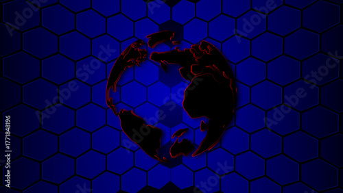 blue Background and World with red line