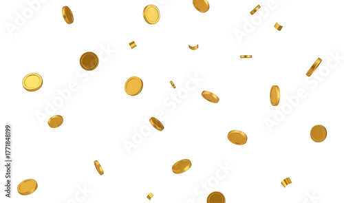 Gold Coins Falling on White Background - Wealth and Success Concept