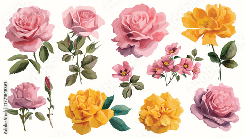 Beautiful Collection of Pink Roses and Flowers in Pink and Yellow