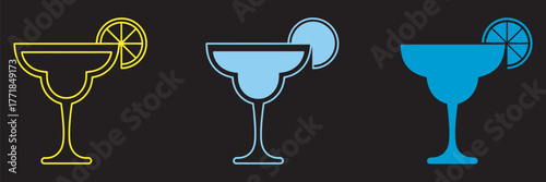 Margarita Glass Variations Graphic Design of Colorful Cocktail Icons