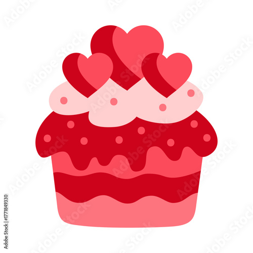 Vector icon of a cupcake with a heart. Valentine's Day illustration.