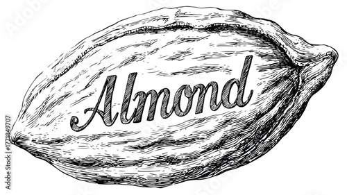 Nutty Illustration of Almond Word on Peanut, Vector Art