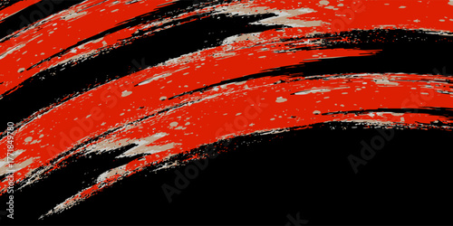 Set of Red Torn Sharp Ripped Paper Hole Edges with Black Cardboard Background. Distressed Texture for Mixed Media Collage. High Quality. Eps10